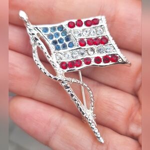 Lord & Taylor Rhodium Plated Swarovski Crystal Flag Brooch